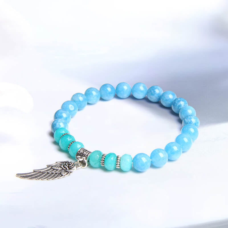 Bracelet Perles Turquoise Et Argent – Style Ethnique, 19 Cm, Pierre Naturelle Howlite Teintée, Fait Main UK