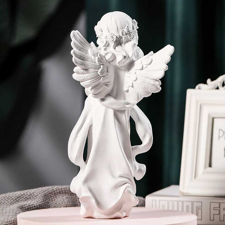 Statue Ange En Résine Sur Socle - Statuette Angélique - Bon état