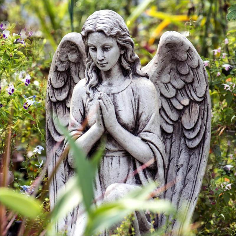 Statue Ange En Prière - Sculpture Résine Blanche 15,5 Cm Pour Jardin Ou Intérieur